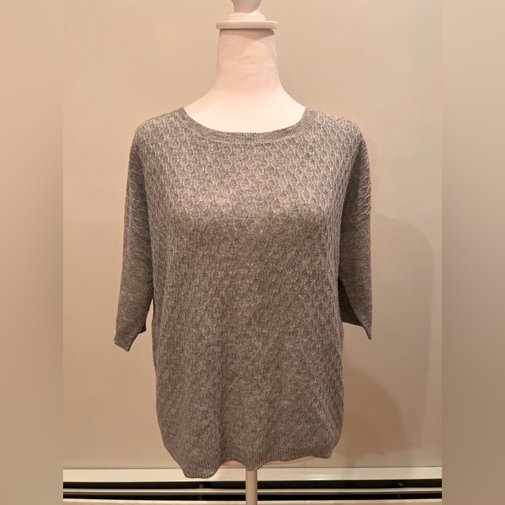Cashmere short sleeve cable zipper back sweater| M |  Grey
